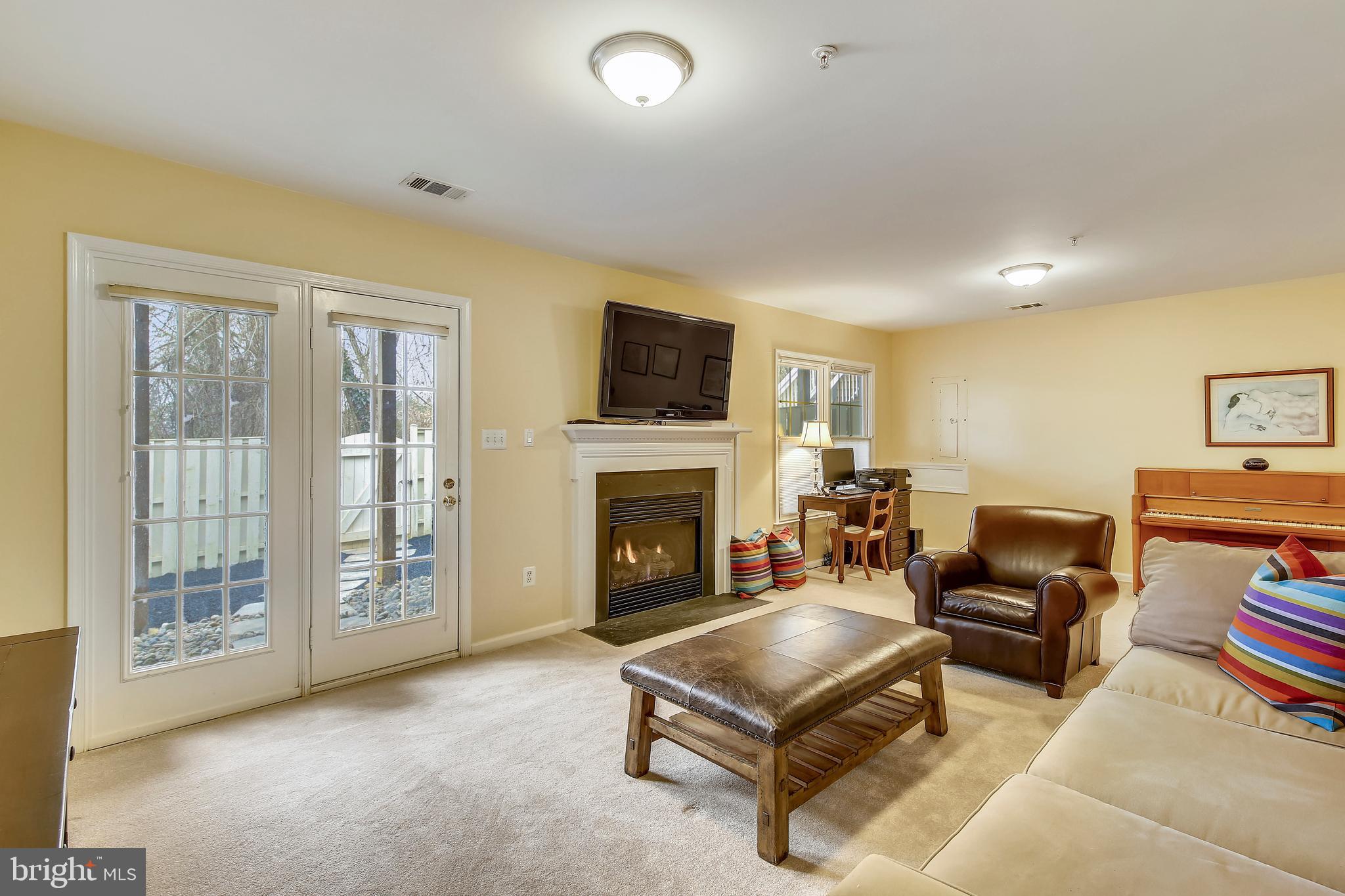 Walk out recreation room with gas fireplace