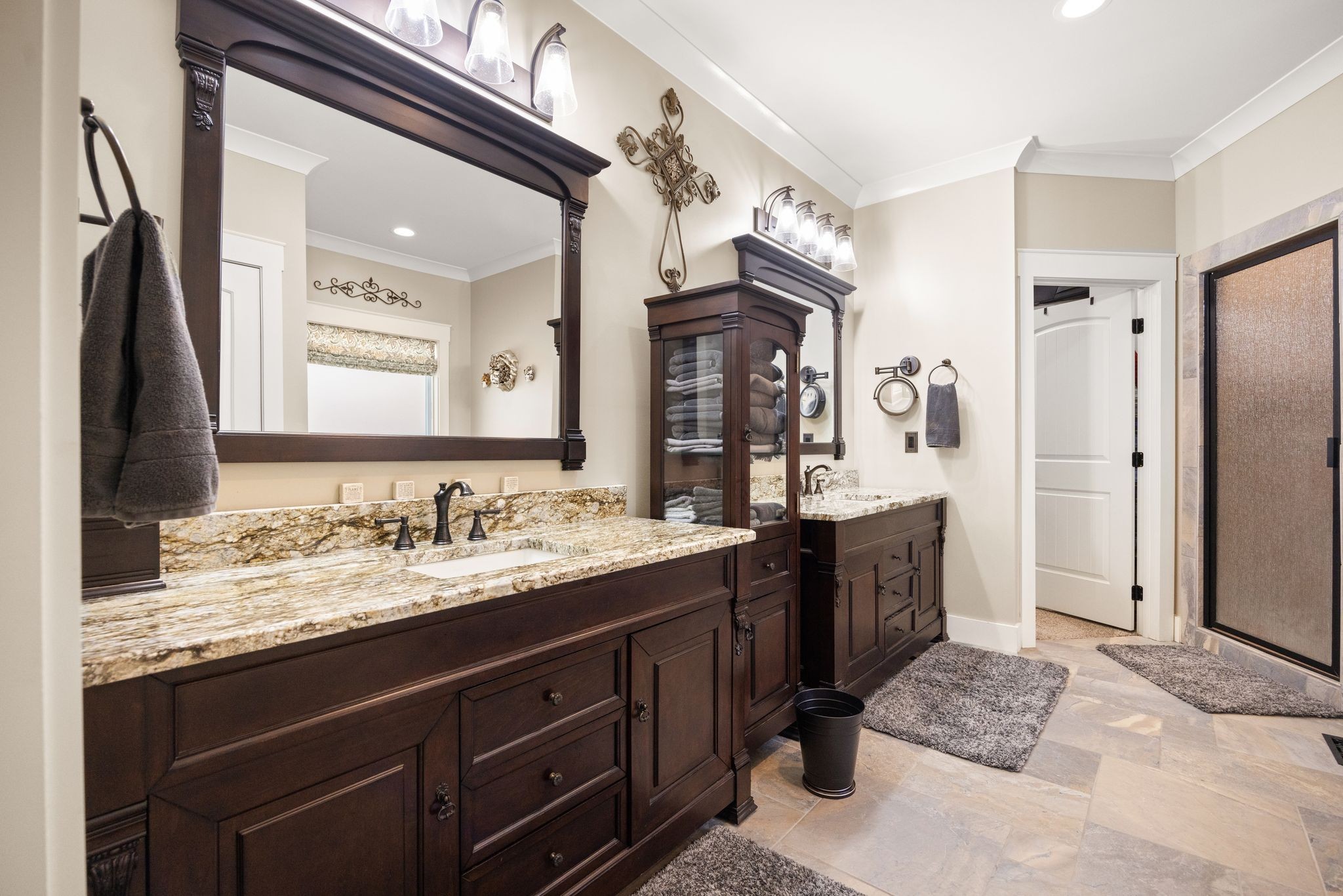 354 Mountain Farms Road Signal Mountain, TN 37377 - Photo 25 of 74 a bathroom with a granite countertop sink and a mirror