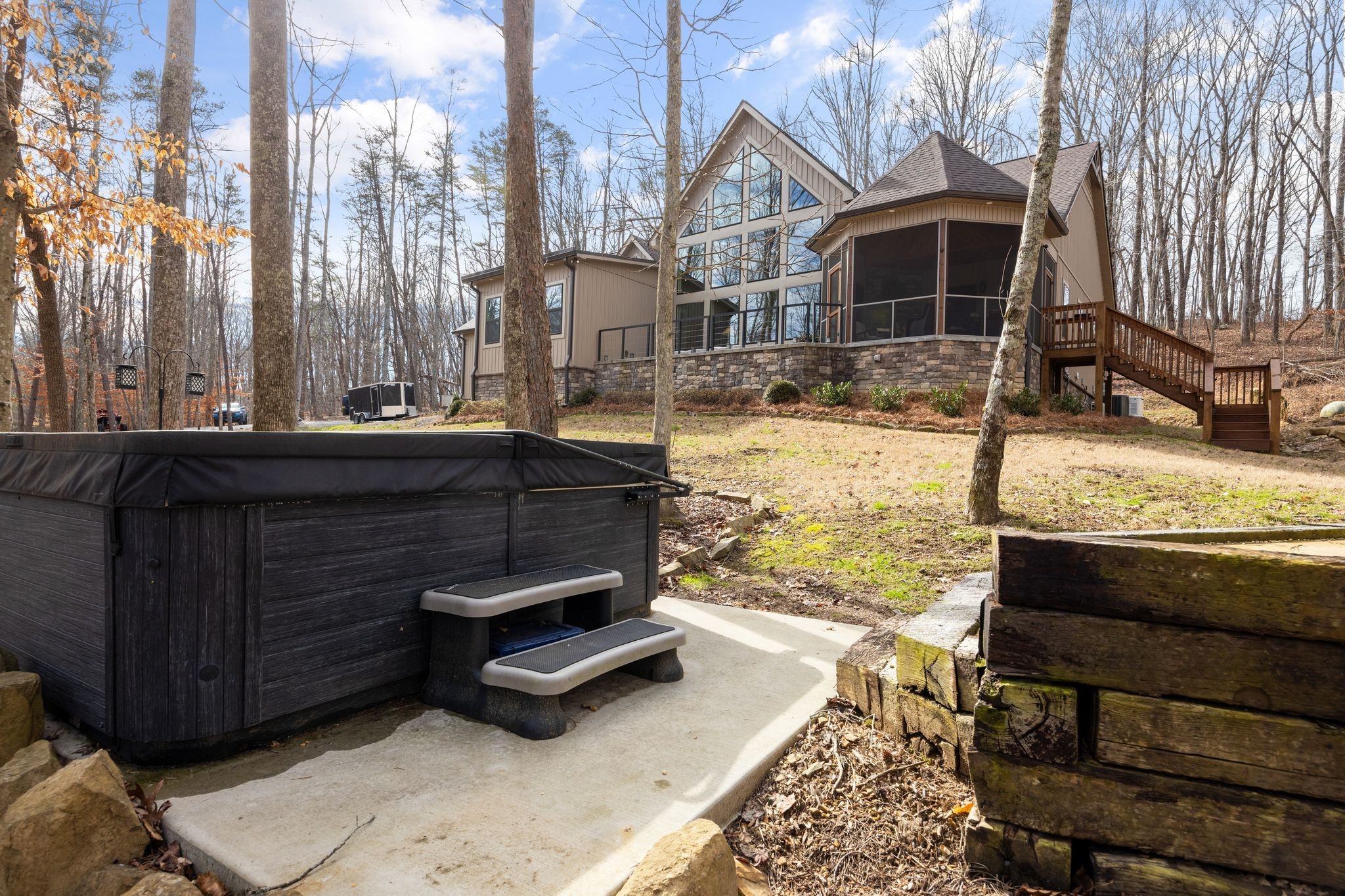 354 Mountain Farms Road Signal Mountain, TN 37377 - Photo 48 of 74 a view of a terrace with chairs and wooden fence