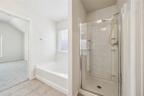 a bathroom with a bathtub and shower