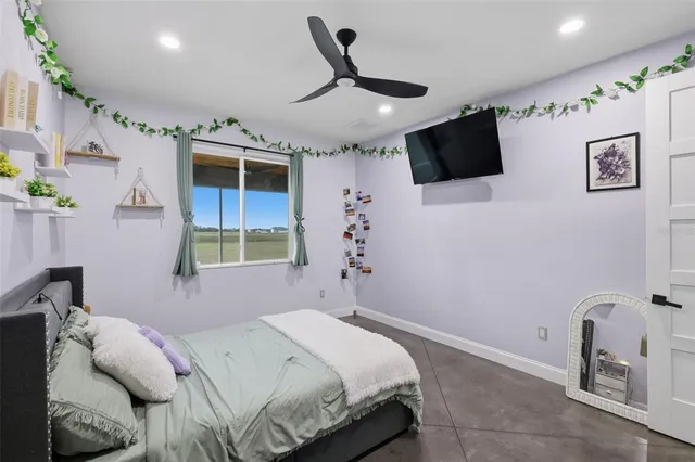 a bedroom with a bed and a desk