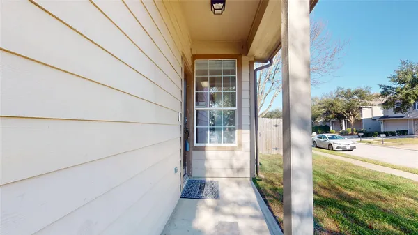 a view of a balcony from door