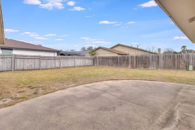 a view of a backyard with a large tree