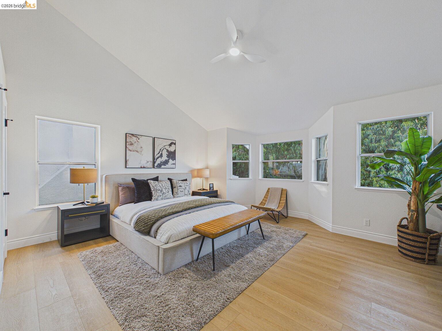 2392 Austin Court Castro Valley, CA 94546 - Photo 38 of 60 Bedroom featuring light wood finished floors, ceiling fan, and lofted ceiling