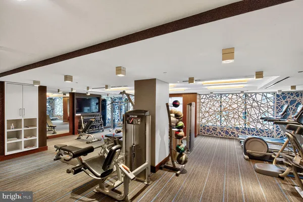 a view of a room with gym equipment