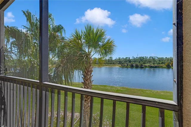a view of a lake with a city