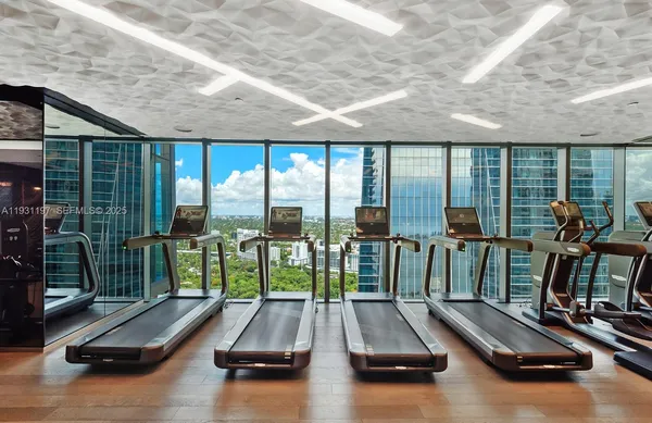a view of a room with gym equipment