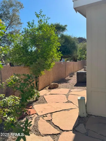 a living room with a couch and a potted plant