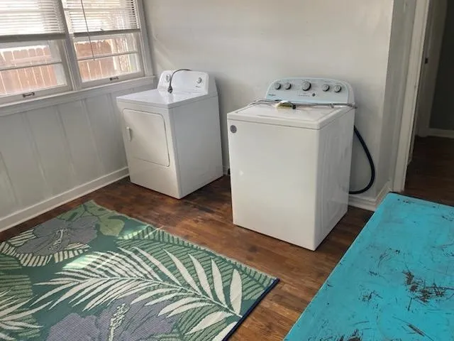 a utility room with dryer and washer