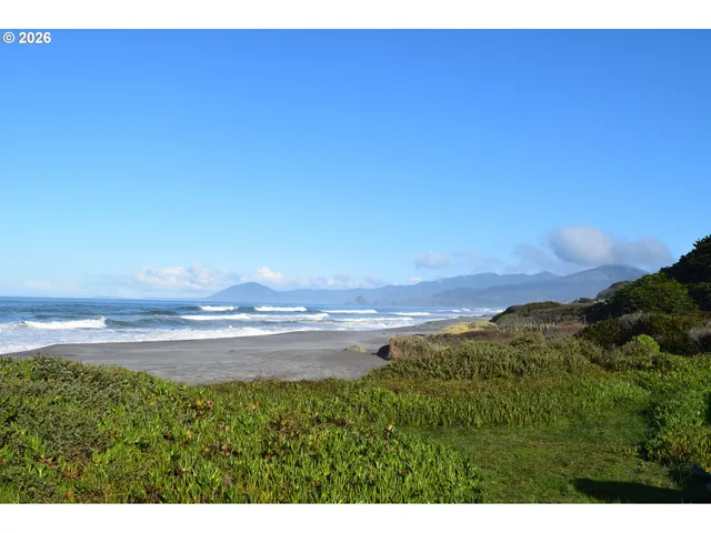 a view of an ocean and a mountain