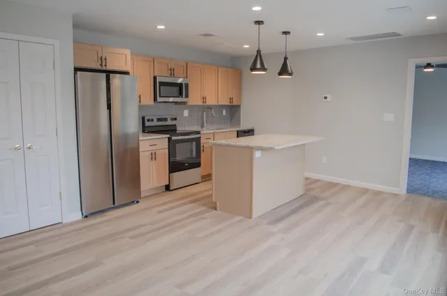 a kitchen with stainless steel appliances granite countertop a refrigerator a stove top oven a sink and a refrigerator