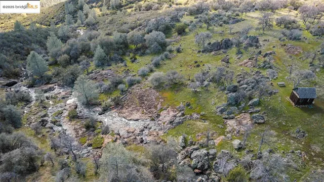 a view of a lake with green space