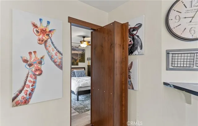 a view of a hallway with elevator