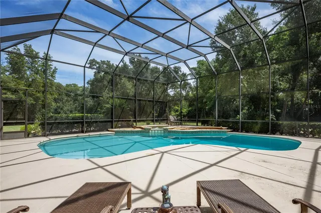 a view of a swimming pool with a patio