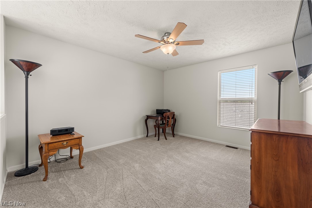 3967 Gardiner Run Akron, OH 44321 - Photo 16 of 35 Loft featuring ceiling fan, light carpet, and a textured ceiling