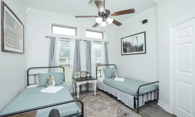 a room with a bed and a table