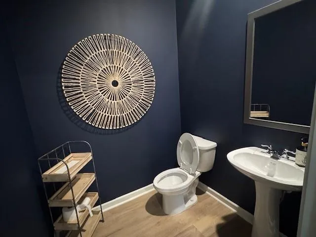 a bathroom with a toilet a sink and mirror