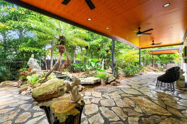 an aerial view of a house with outdoor space