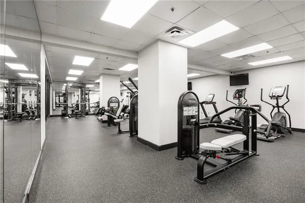a view of a room with gym equipment