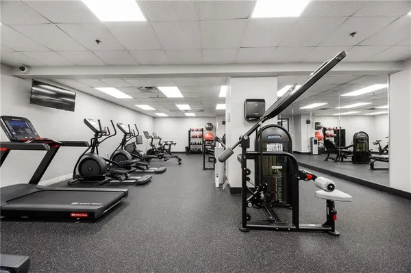 a view of a room with gym equipment