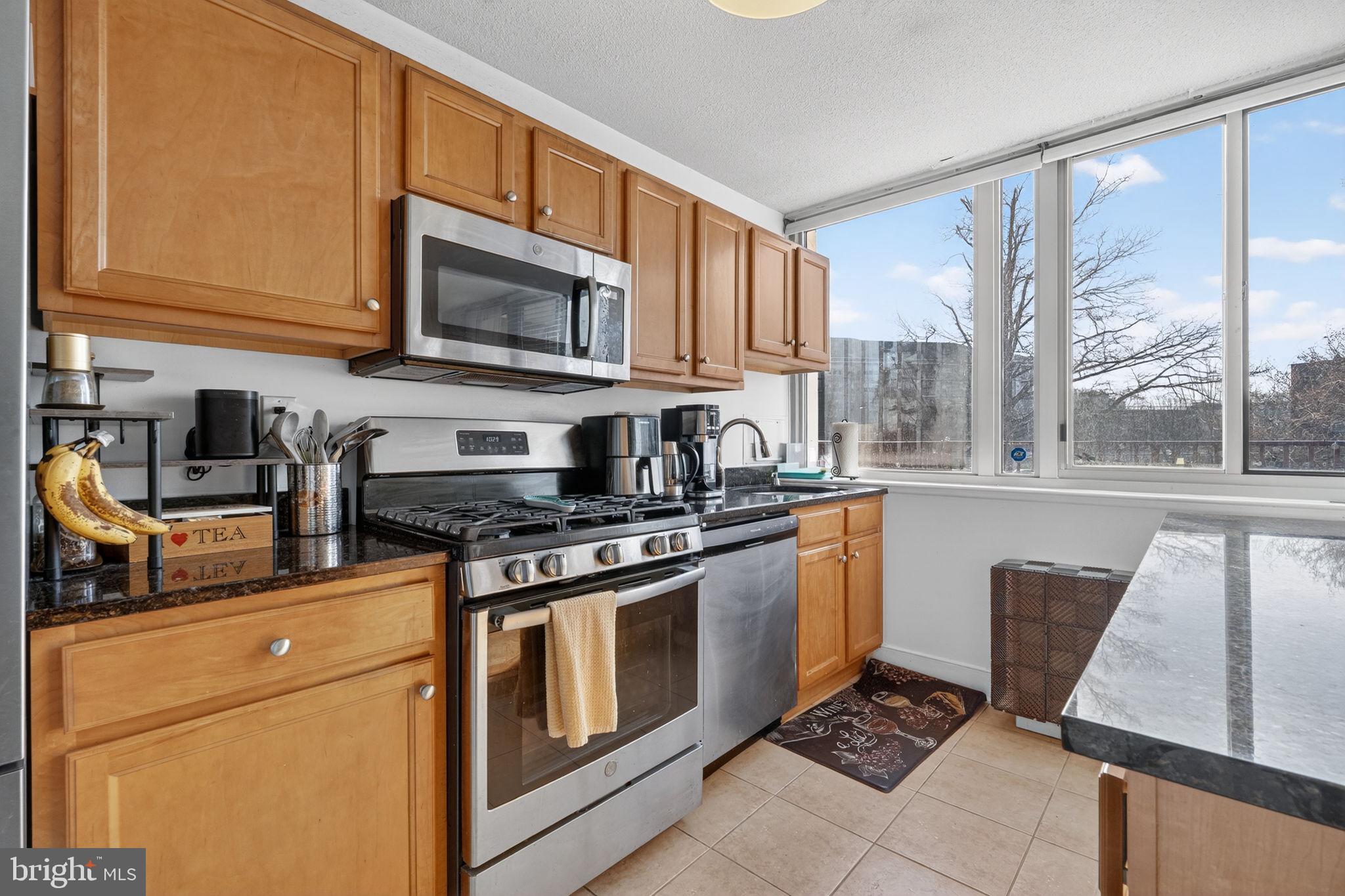 1220 Blair Mill Road, Unit 205 Silver Spring, MD 20910 - Photo 7 of 31 a kitchen with stainless steel appliances granite countertop a stove a sink and a microwave