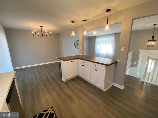 a view of a kitchen with a sink and dishwasher with wooden floor