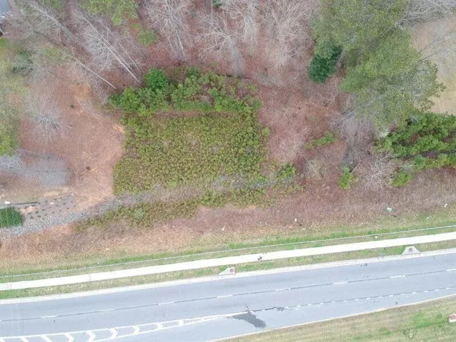 a view of a yard with plants and a bench