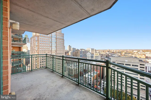 a view of balcony with city