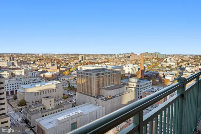 a view of a city from a balcony