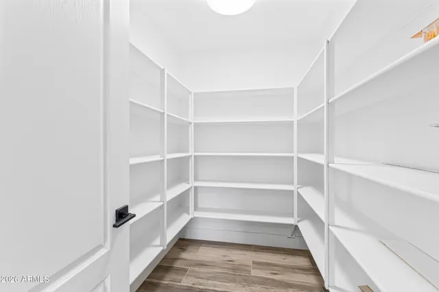 a view of a room with shelves
