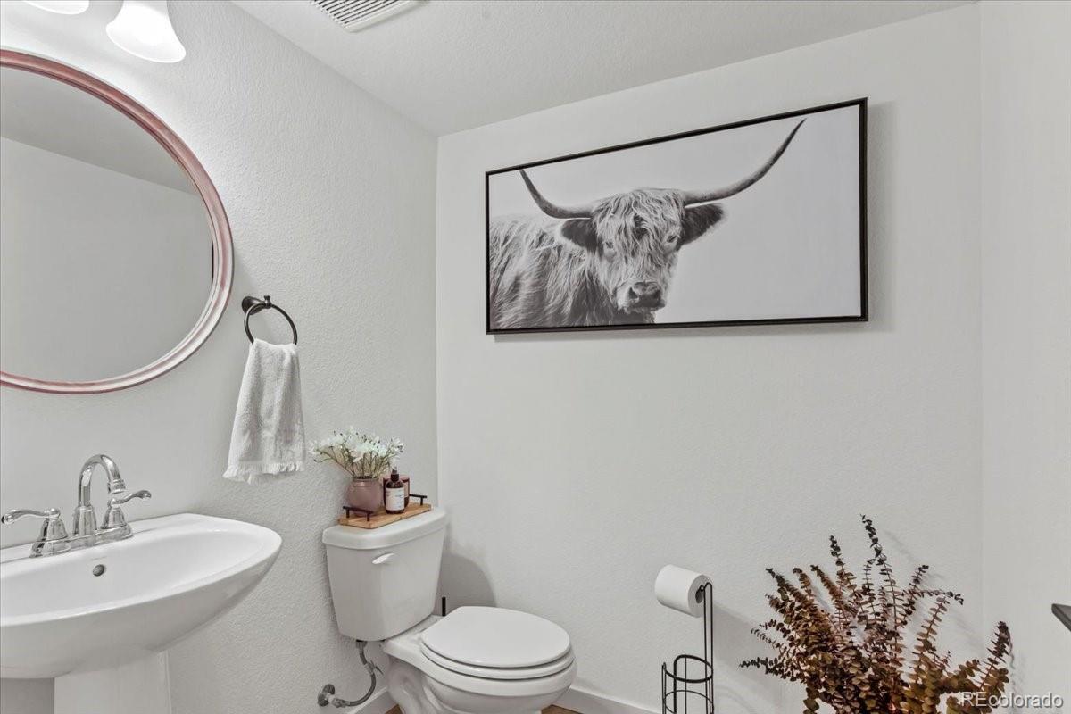 9790 Mount Kataka Point Littleton, CO 80125 - Photo 15 of 32 a bathroom with a toilet a sink and mirror