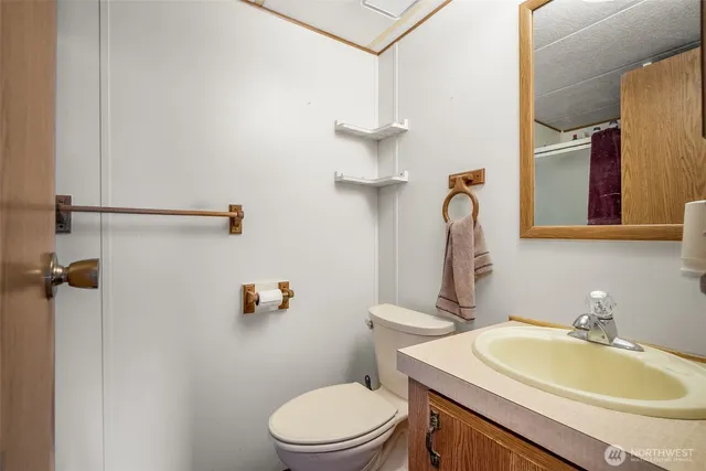 a bathroom with a sink a toilet and a mirror
