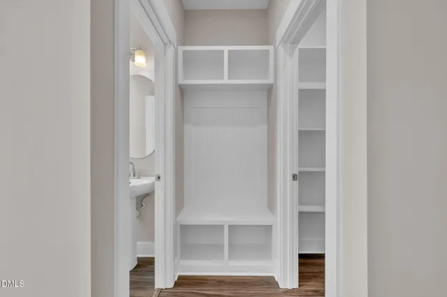 a view of an empty walk in closet