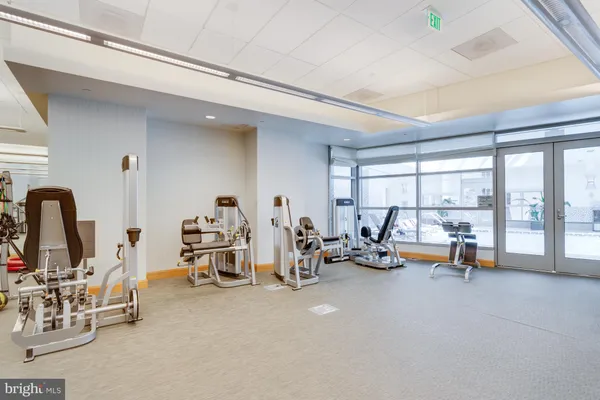 a view of a room with gym equipment