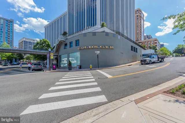 a front view of building with street