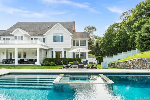 a view of an house with swimming pool and yard