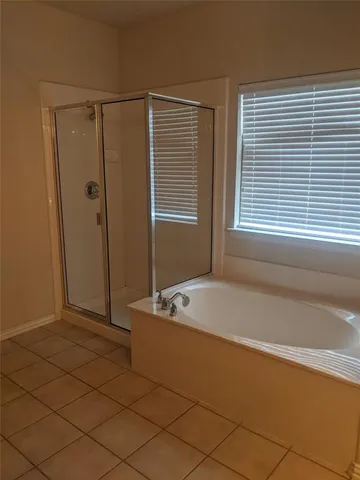 a bathroom with a bathtub and a shower