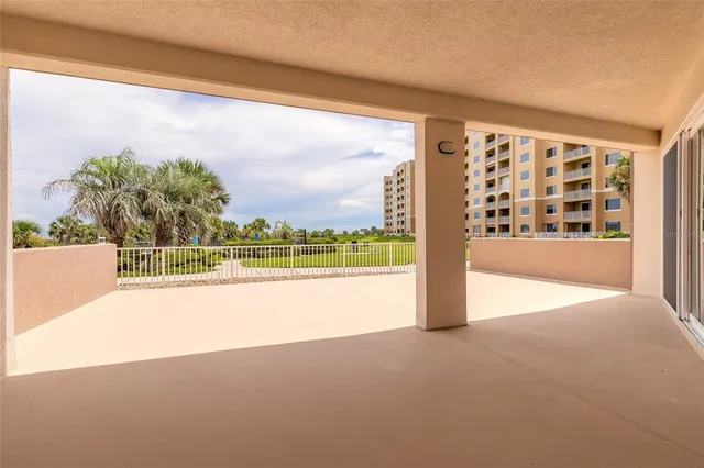 a view of a building from a balcony