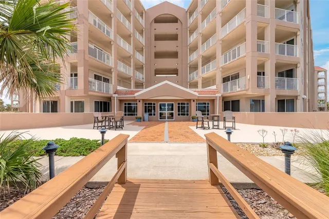 a front view of a multi story building