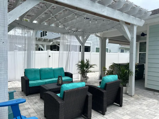 a view of a balcony with chairs