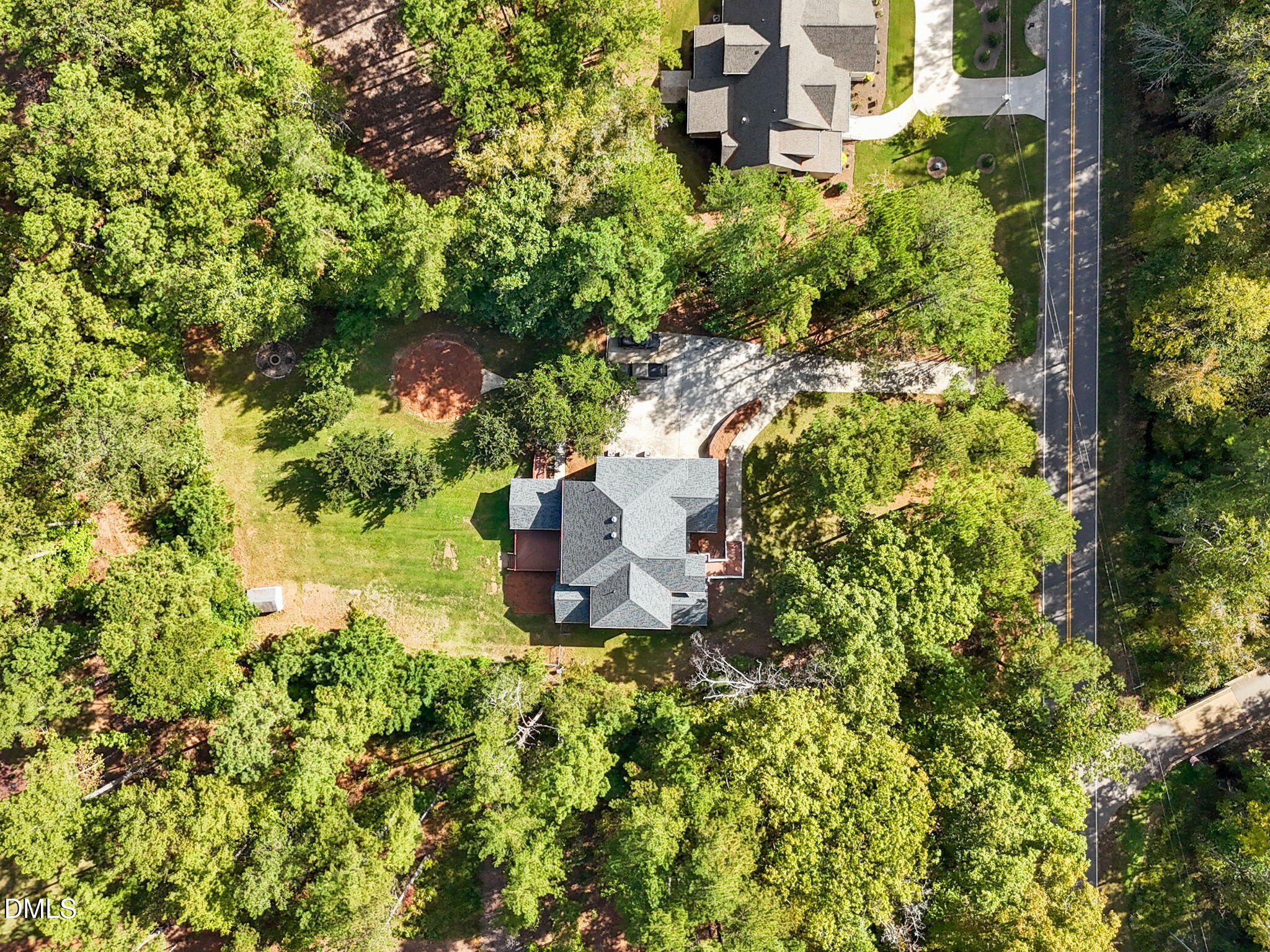 3689 Graham Sherron Road Wake Forest, NC 27587 - Photo 54 of 57 an aerial view of residential house with outdoor space and trees all around