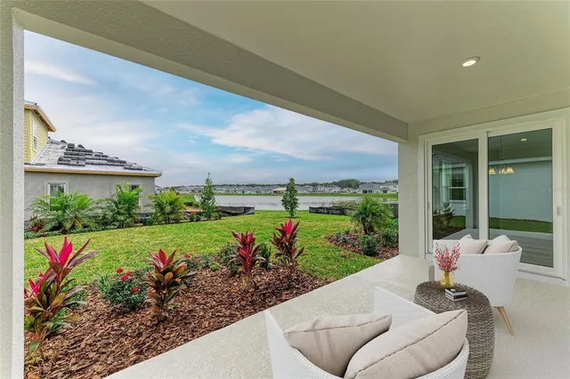 a garden view with potted plants