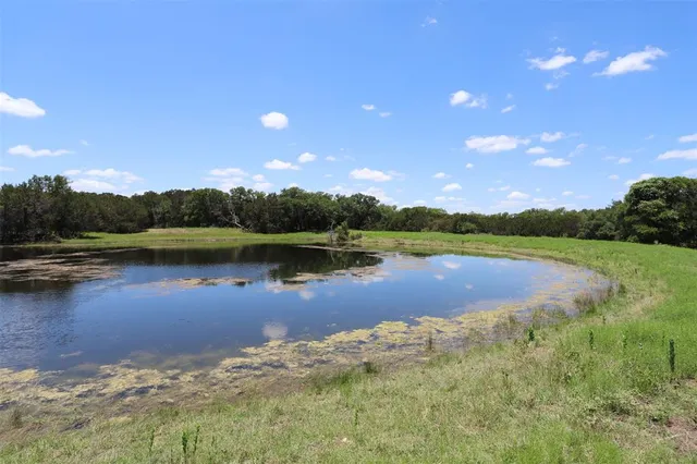a view of a lake with houses in the background
