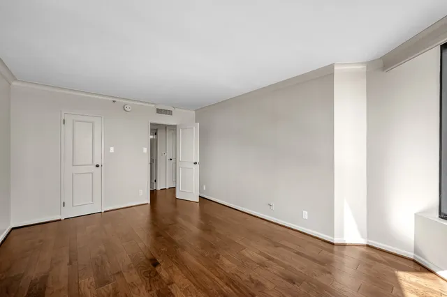 a view of a room with racks on the wall