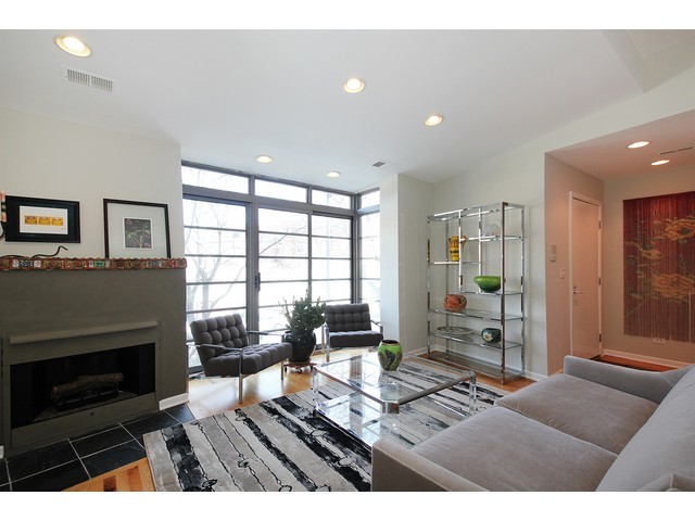 1900 South Federal Street, Unit B Chicago, IL 60616 - Photo 2 of 10 a living room with furniture a flat screen tv and a fireplace