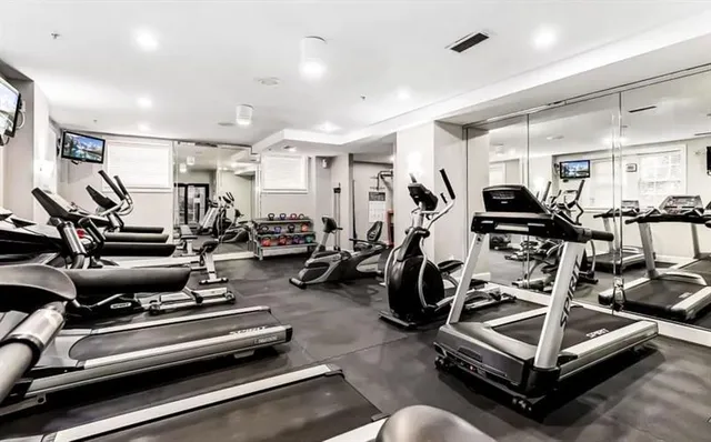 a view of a room with gym equipment