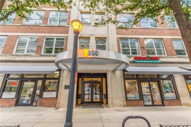 a view of street with sitting area