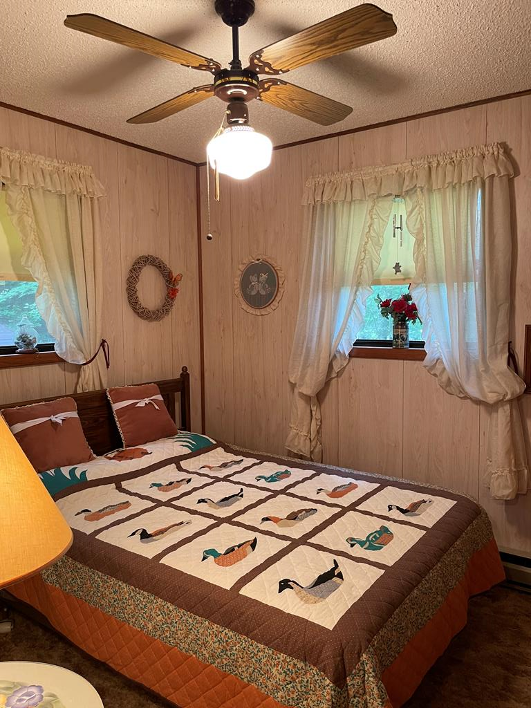 823 Crisp Road Murphy, NC 28906 - Photo 15 of 17 a bedroom with a bed and a chandelier