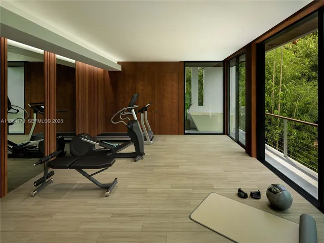 a view of a room with gym equipment