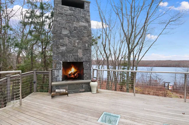 an outdoor space with furniture